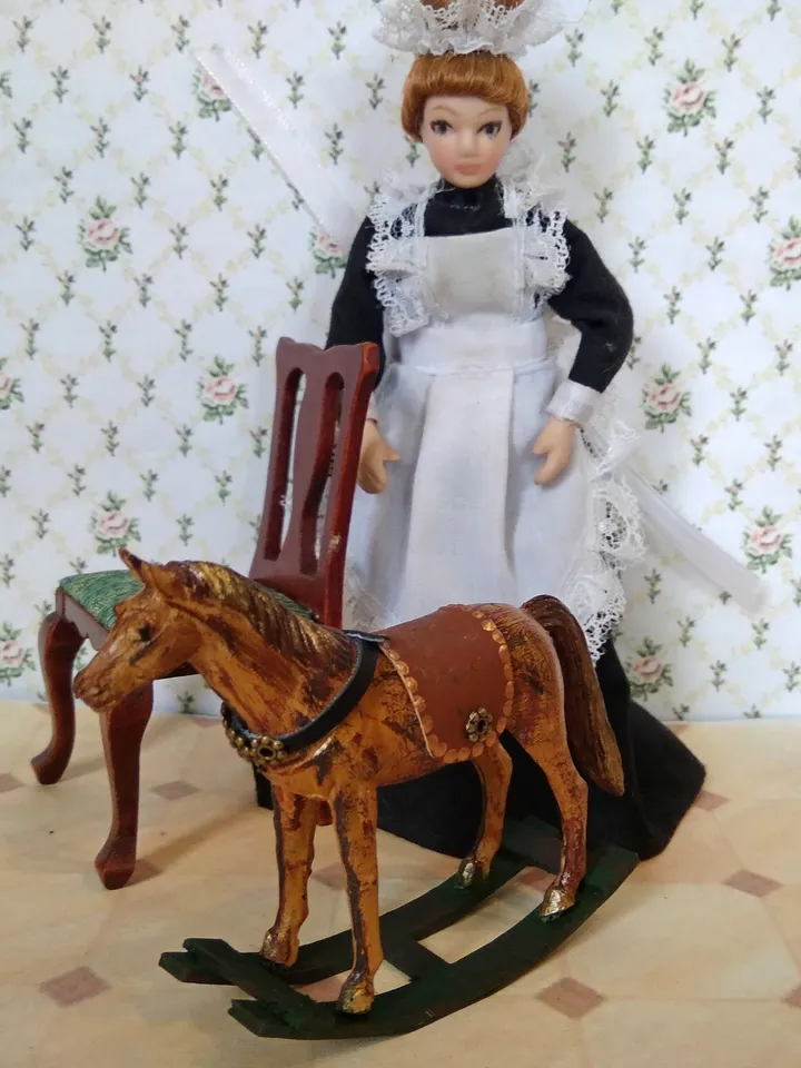 Wheelchair horse. Dollhouse miniature.1:12 scale.