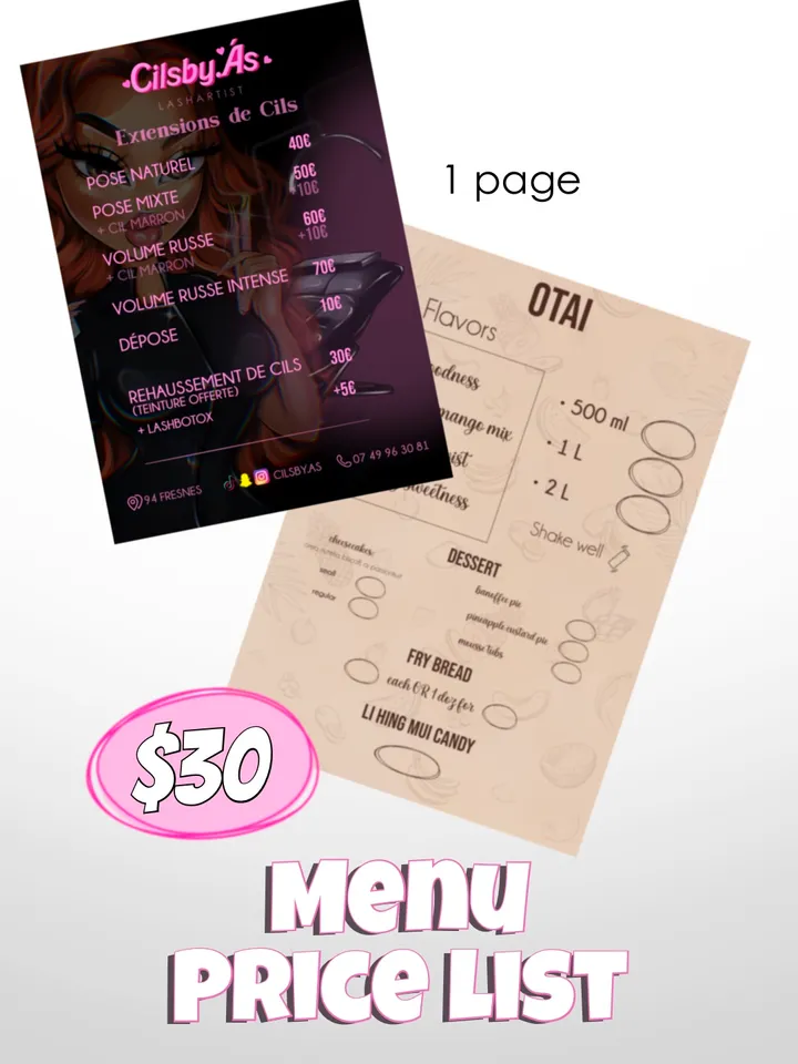 Menu / Price List