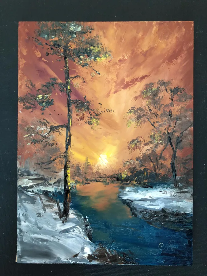 Original Landscape Forest Oil Painting Sunset Wall Art
