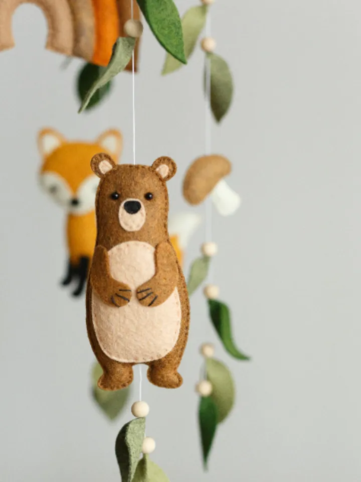 Handcrafted Fox, Bear, Deer and Woodland Themed Felt Baby Mobile - Customizable Nursery Decor