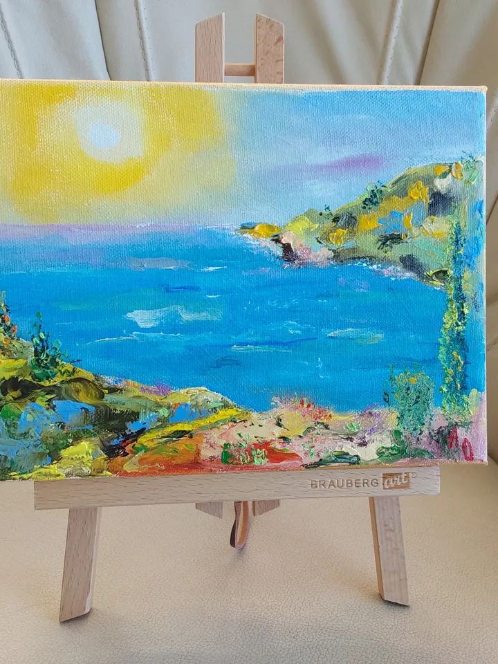 "Path to the sea" landscape oil painting on canvas 24x18cm (9.5x7inch)