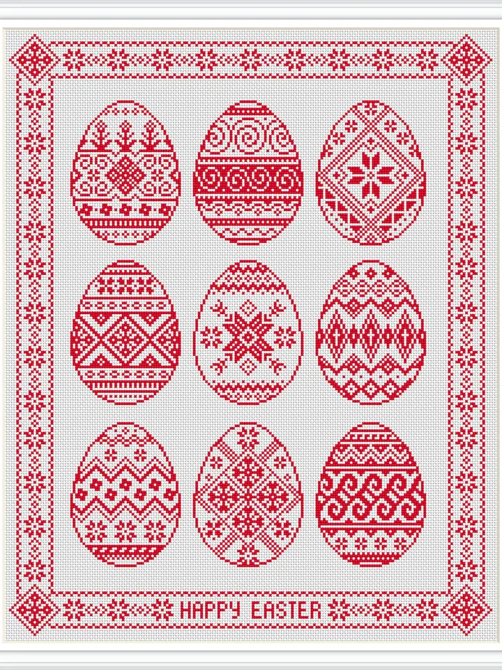 Easter eggs cross stitch pattern PDF download Monochrome sampler cross stitch chart, Easter pattern digital PDF, Egg ornament folk #T43