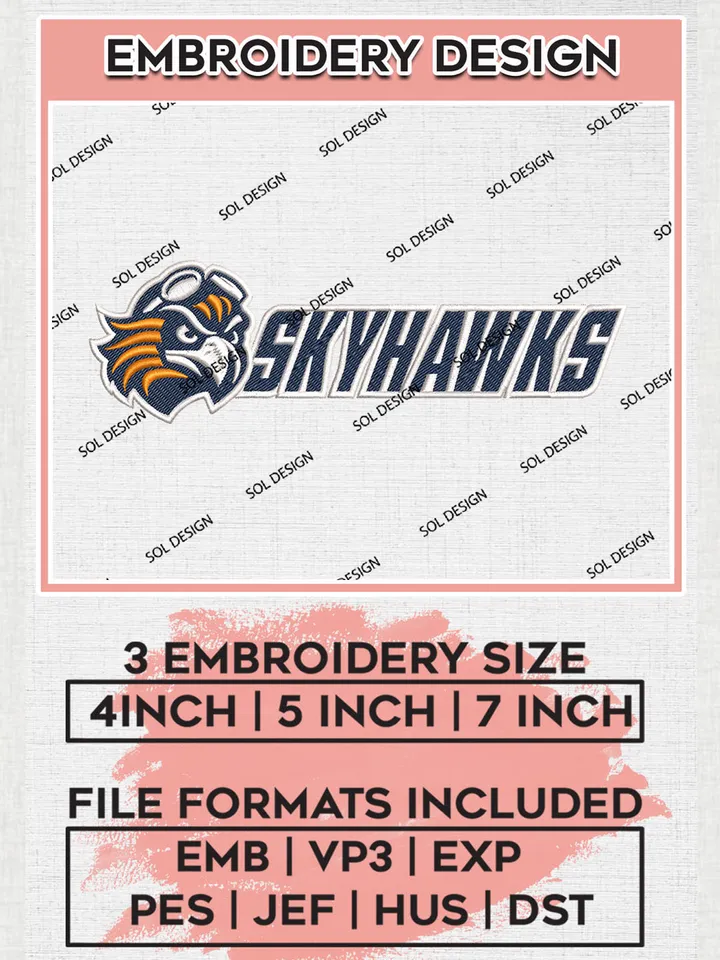 NCAA Skyhawks Team Logo Embroidery Design Files, NCAA UT Martin Skyhawks Machine Embroidery, NCAA Teams, 3 sizes, NCAA Machine embroidery designs, Digital Download