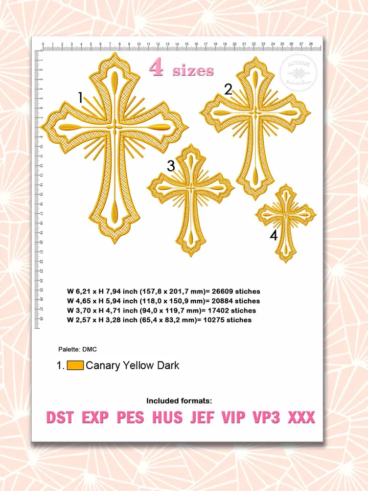Set of 4 Religious cross embroidery design Machine embroidery pattern, Embroidery files christian cross, Catholic embroidery Holy cross #R52