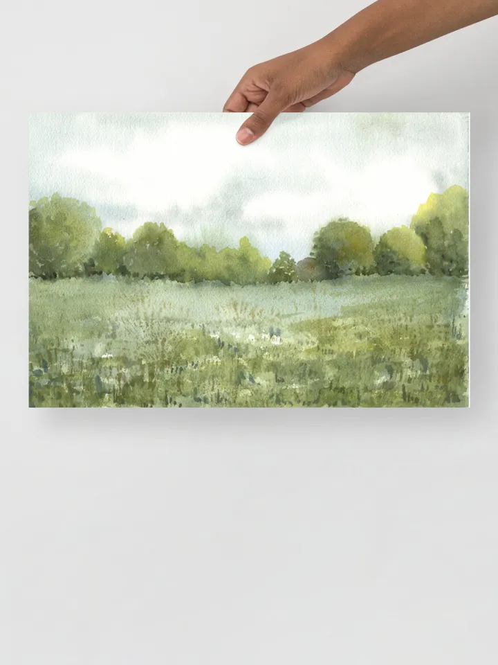 Neutral Landscape Watercolor Painting, Vintage Field Print, Country Landscape, Farmhouse Landscape, Home Decor Gift, Impressionist Art Print