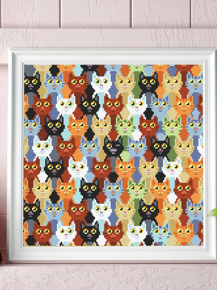 Cute cats cross stitch pattern PDF download Cat sampler cross stitch chart, Cat embroidery PDF, Funny kitten design, Cat lover gift #K16