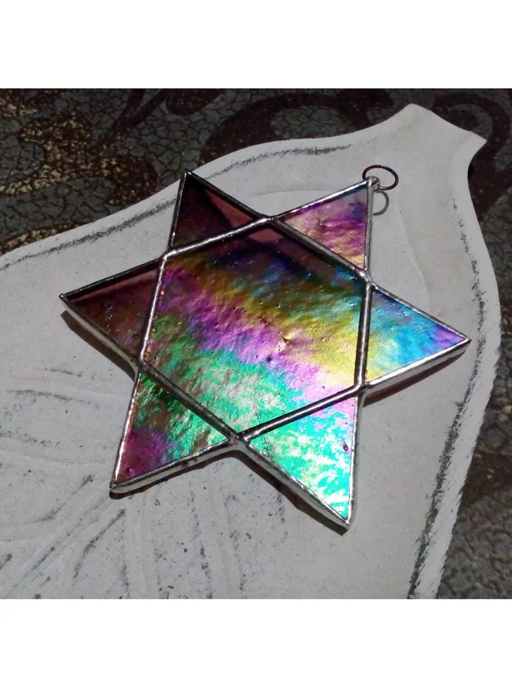 Hanukkah, jewish star, snowflake decorations, iridescent stained glass, Hanukkah 2022, Star of David, seals of Solomon