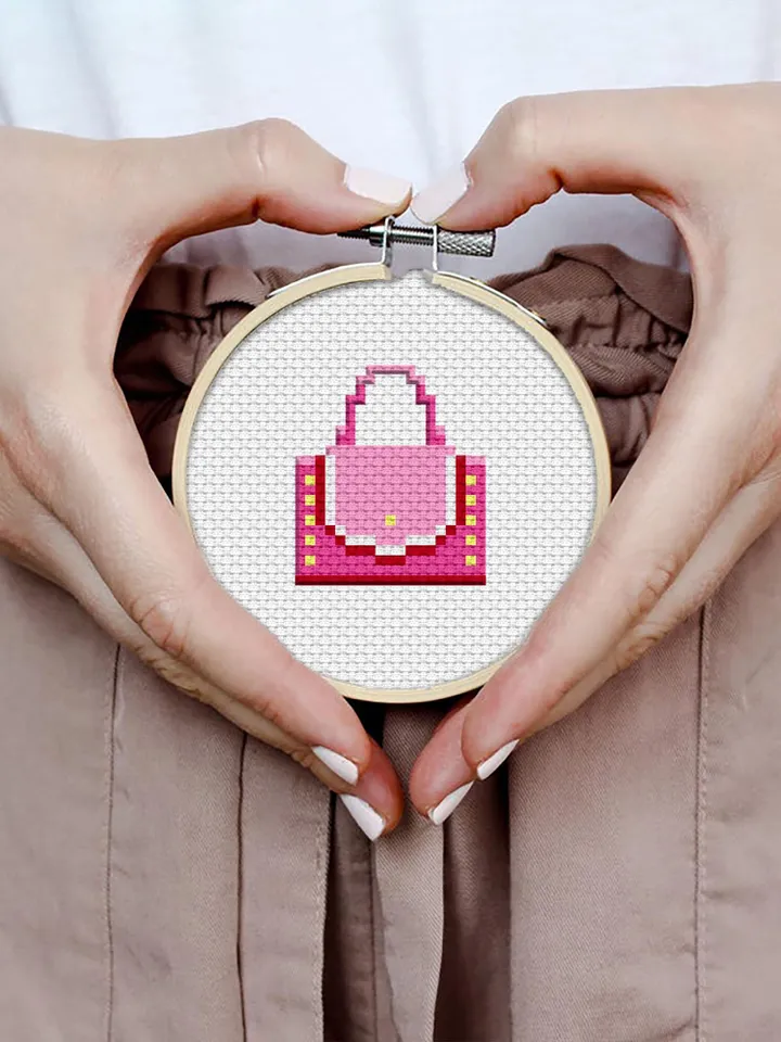 Small handbag cross stitch pattern download PDF, Mini cross stitch chart, Quick beginner stitch, Tiny hand embroidery PDF #O5