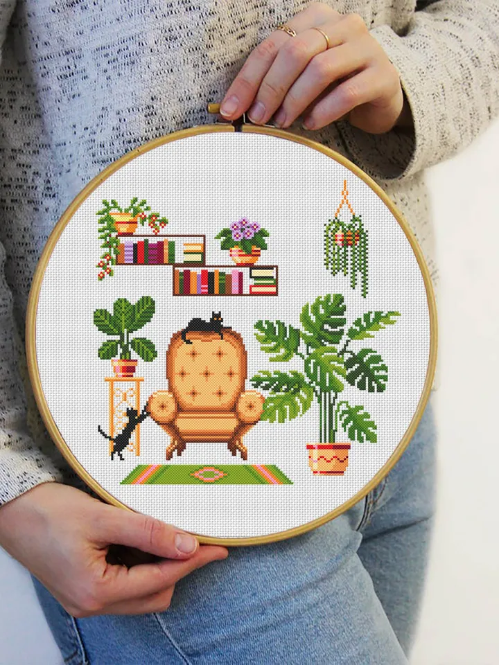 Plant cross stitch pattern download PDF Monstera cross stitch, Potted plants pattern digital PDF, Floral cross stitch, Home sweet home #P25