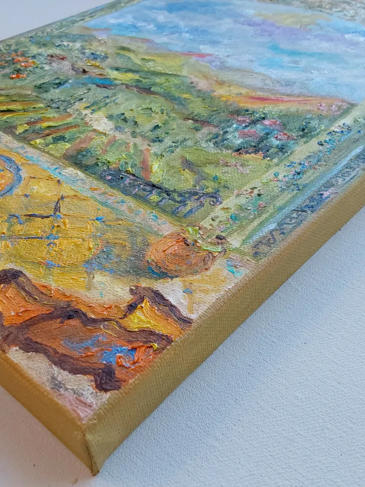 "Summer terrace overlooking the valley" oil painting on canvas 30x40cm (12x16inch)