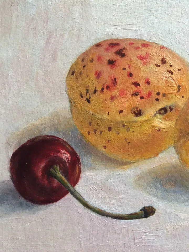 "Apricots with cherry" artwork oil painting original wall art stilllife fruit picture