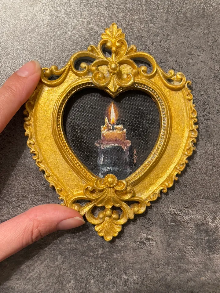 Candle Oil Painting Original In Vintage Style Frame Small Framed Still Life Art Victorian Wall Decor