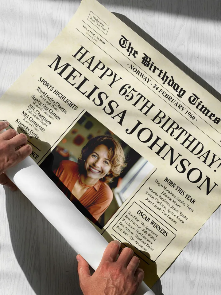 Personalized 65th Birthday Newspaper Poster, What Happened in 1960 Sign, 65th Birthday Gift for Him or Her, 1960 Highlights Poster