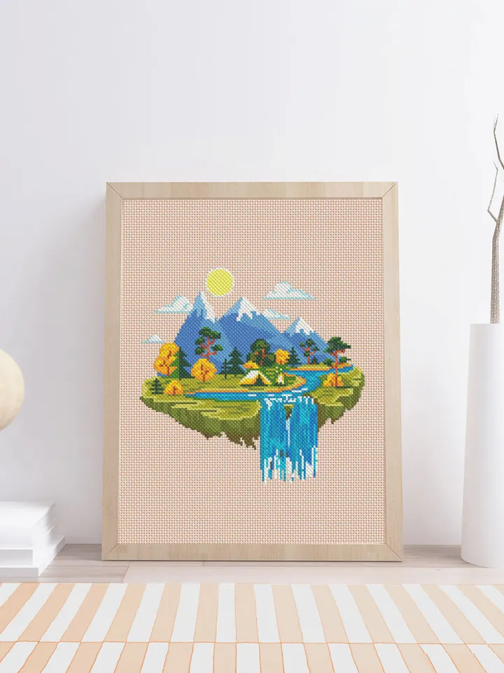 Nature Cross Stitch Pattern Modern Download PDF, Landscape Embroidery, Adventure Awaits, Tent Campfire Cross Stitch, Instant PDF #L5