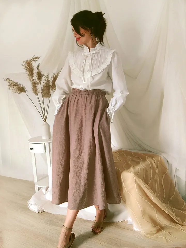 Victorian cotton women's set blouse+skirt/ Custom summer set any sizes XS-3XL