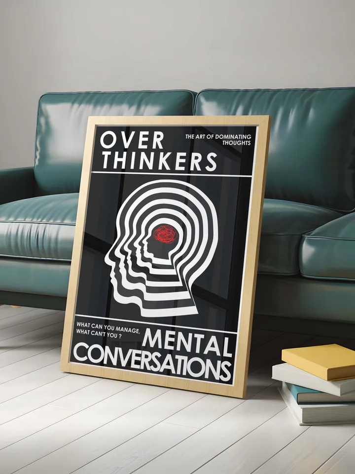 Overthinkers Wall Art Digital Print Retro Style Creativity Poster Eclectic Printable Artwork Trendy Room Decor Instant Download Black White