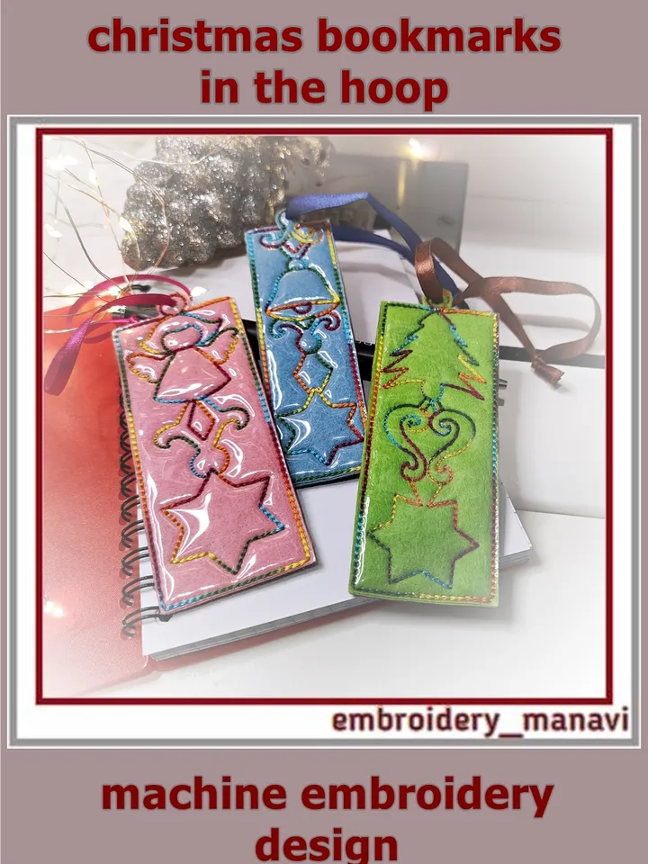 In The Hoop Embroidery Design Christmas Set Ornament from 3 bookmarks (ITH) – Embroidery Manavi 05