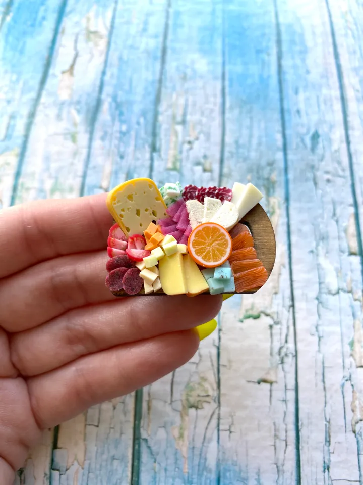 Magnet Miniature Cheese Charcuterie board with Polymer clay Souvenir
