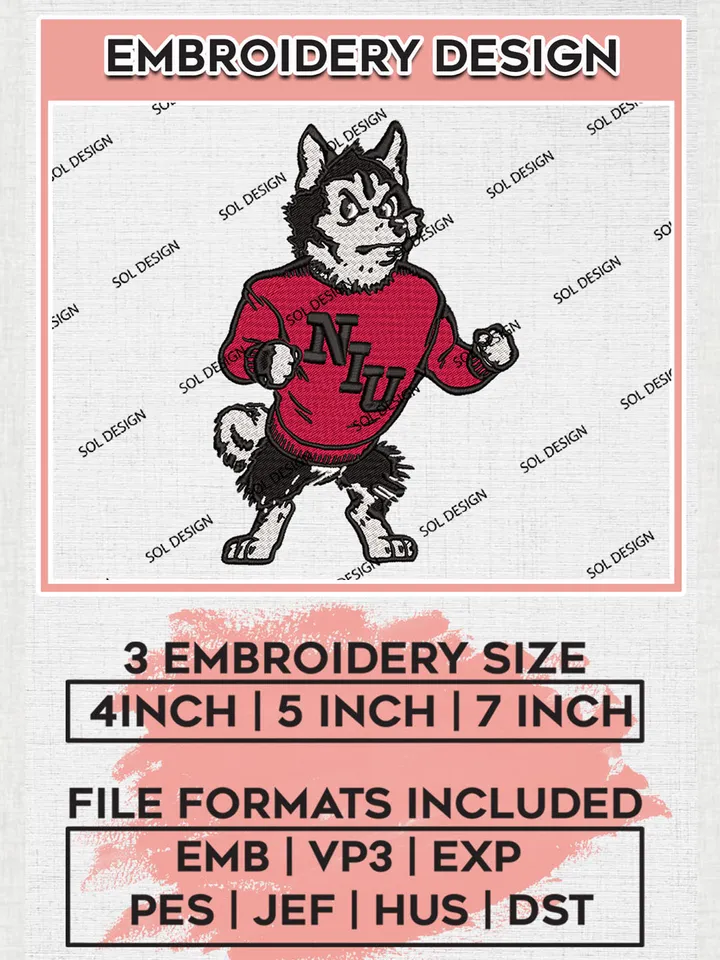 Northern Illinois Huskies College Football Team Mascot Logo embroidery designs, NCAA Northern Illinois Huskies Logo Machine embroidery designs, NCAA Team Logo embroidery designs, NCAA Game Day Machine embroidery designs, Digital Download