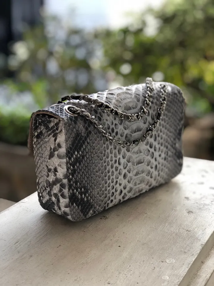 Genuine Python Skin Crossbody Natural Scale Gray Bag | Summer Chain Crossbody Bag | Elegant Classy Crossbody Python Bag | Leather Bag Women