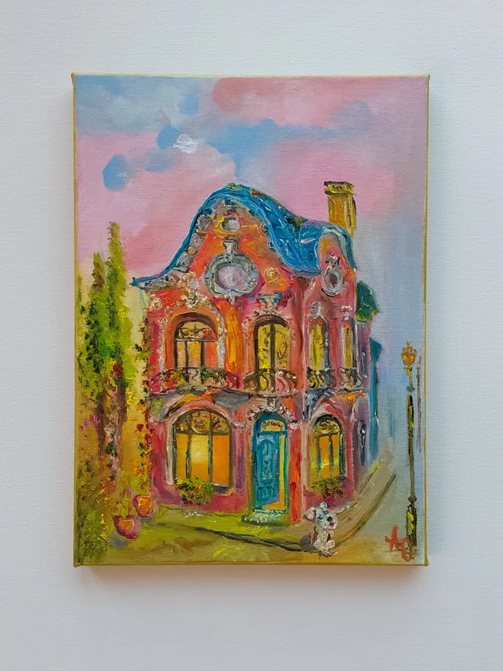 Oil painting on canvas "House in Baroque style" 25x35cm (10x14 inch)