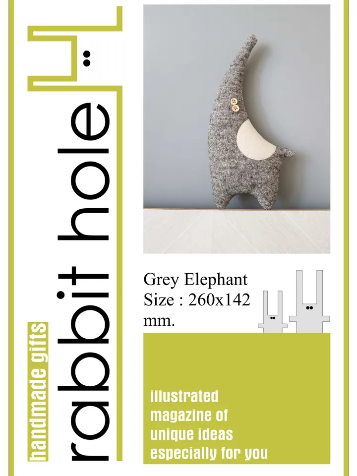 Gray elephant Sewing Pattern PDF, digital tutorial in english, stuffed animal diy