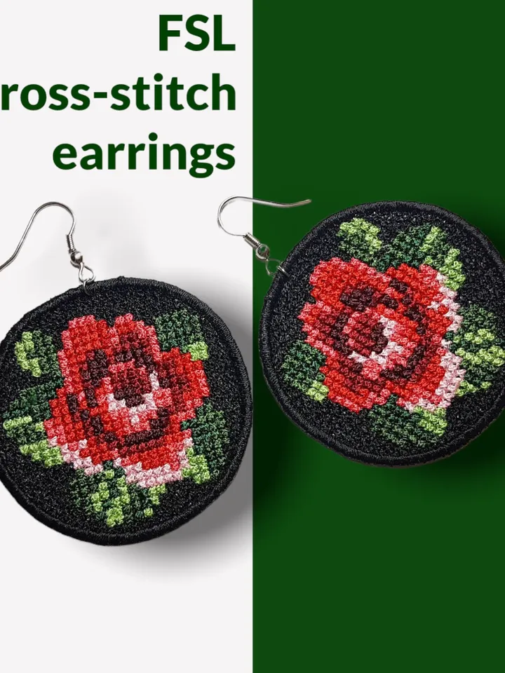 Roses Earrings FSL Cross-stitch Pattern machine embroidery designs digital embroidery pattern free standing lace embroidery motif flower