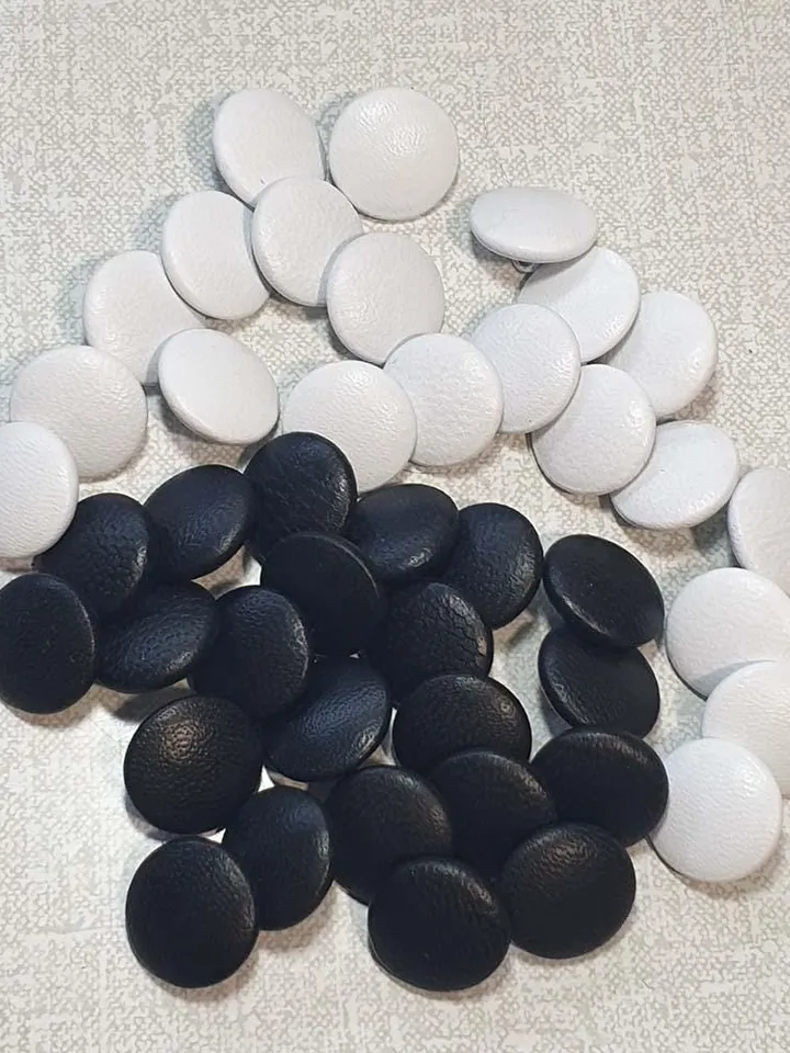 Genuine leather buttons. Round handmade buttons. Used for clothing furniture handicrafts creativity. Diameter 28L 18 mm. White Black buttons