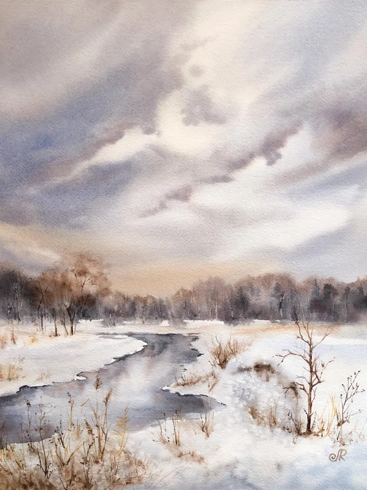 Winter Landscape Painting Original Watercolor Painting Winter Forest Painting