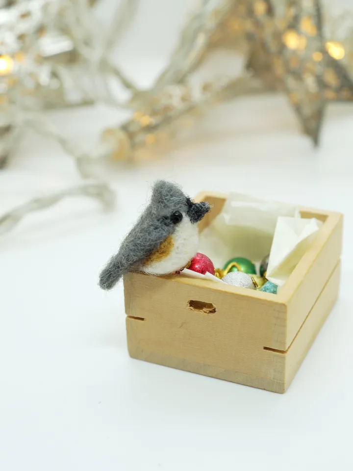 Tiny needle felted tufted titmouse, miniature bird, made to order