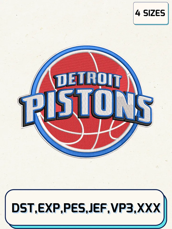 Detroit Pistons Logos Embroidery Design Files,NBA Logos Embroidery Designs,Machine Embroidery Files,4 Sizes