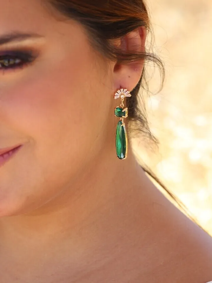 Emerald Statement Wedding Earrings, Swarovski Crystal Chandelier Bridal Earrings, Teardrop Gatsby Earrings, Art Deco Statement Jewelry, Gift