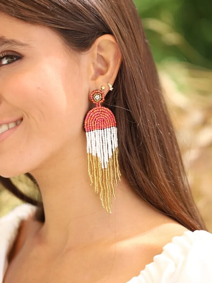 Boho Wedding Earrings, Long Beaded Fringe Earrings, Chandelier Statement Bridal Earrings, Tassel Earrings, Bohemian Statement Jewelry, Gift