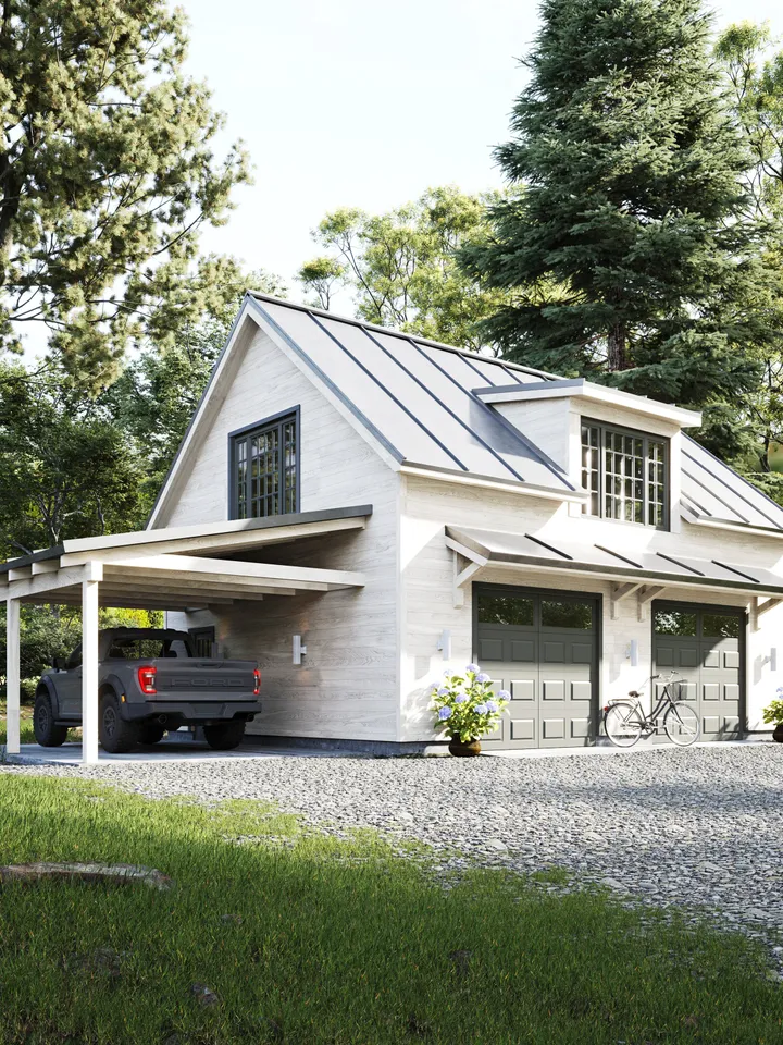 2-Car Garage Plan with Attic & Carport: 32'x24' Blueprint (PDF)