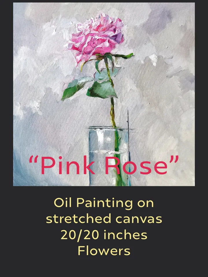 Painting "Pink Rose" Flowers Painting Oil Impasto Palette Knife Stretched canvas 20 x 20 inches Author: Nata_Lena_Art