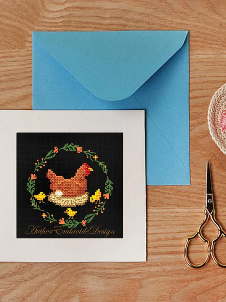 Hen and Chicks cross stitch pattern PDF download Chicken cross stitch chart Small chicken decor for cross stitch beginner, Chicken gift #K27