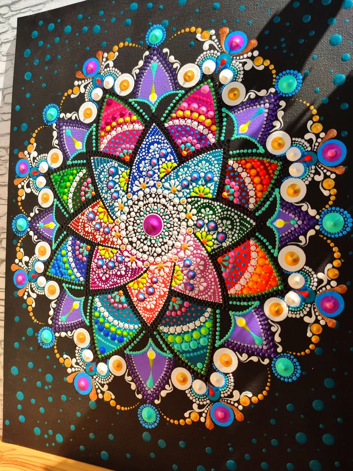 Mandala Acrylic Painting Original Dot Art on the Canvas 30 by 40 cm / 12 by 16 "