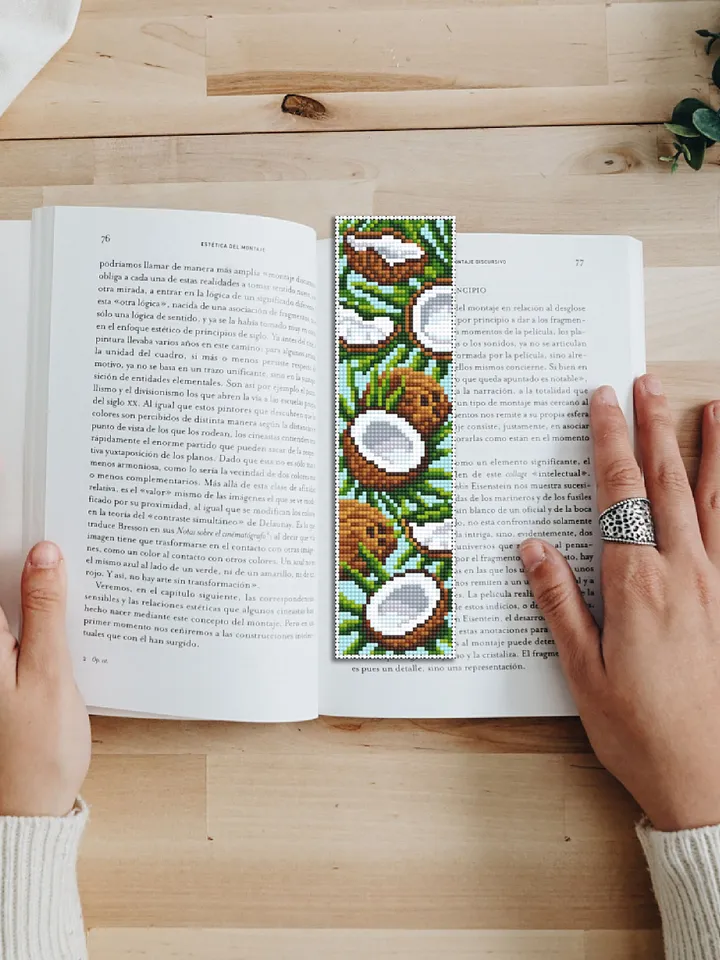 Summer bookmark cross stitch pattern PDF download Tropical fruit Coconut cross stitch chart, Digital bookmark pattern, Unique bookmark #B154