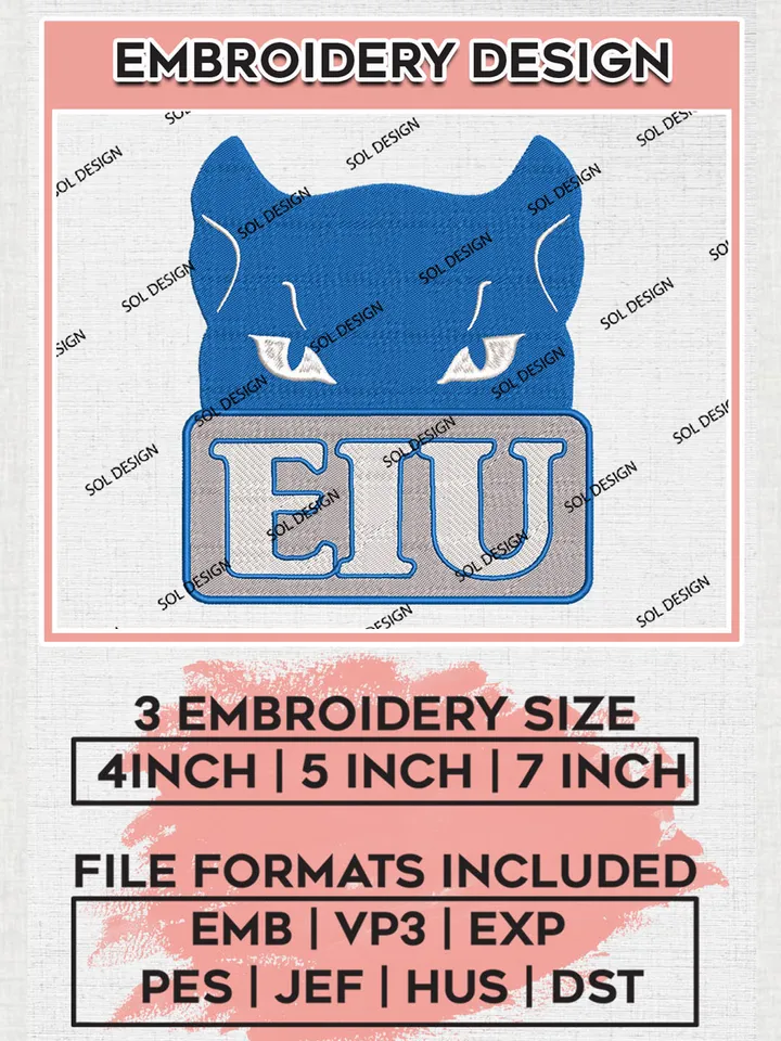 NCAA EIU Panthers Team Logo Embroidery Design Files, NCAA Eastern Illinois Panthers Machine Embroidery, NCAA Teams, 3 sizes, NCAA Machine embroidery designs, Digital Download