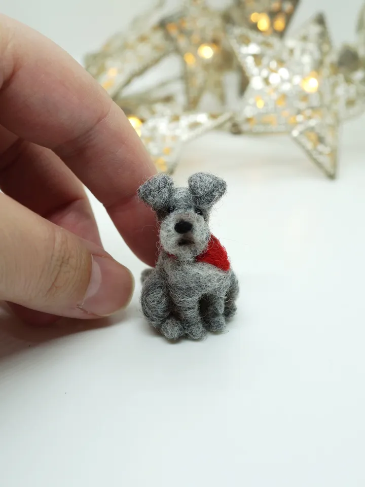 Tiny needle felted schnauzer, dog miniature, made to order