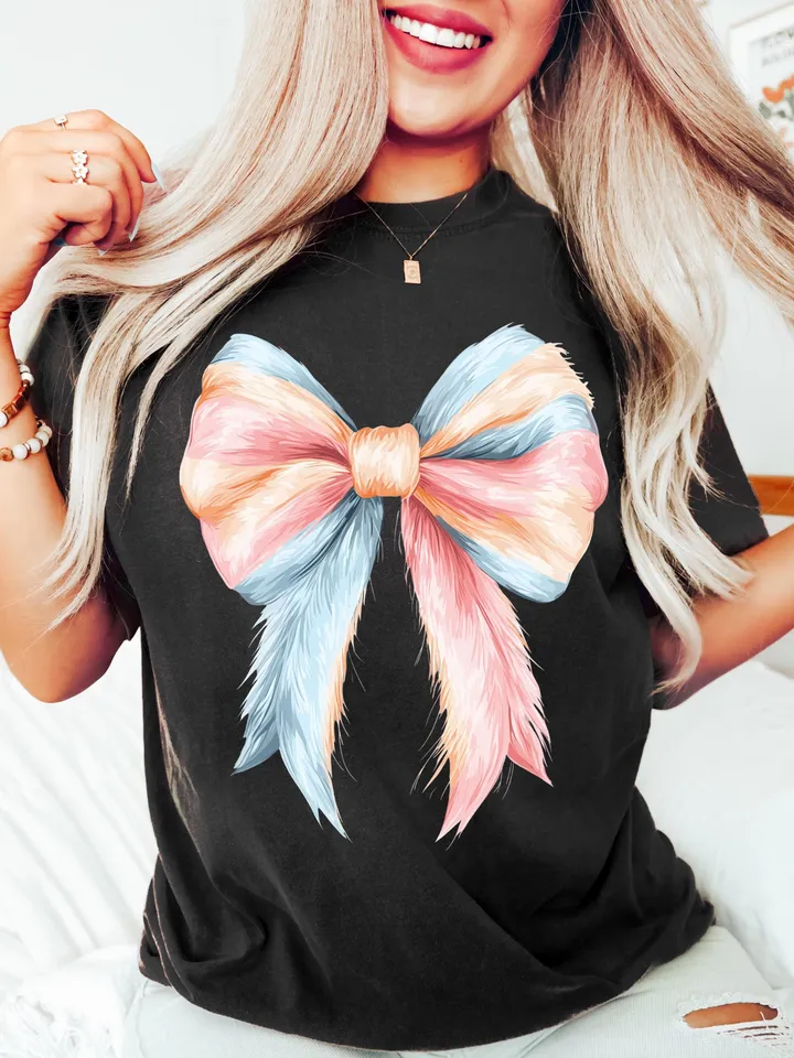 Easter Coquette Bow Fluffy Bunny PNG, Retro Easter Png, Easter Bunny Png, Floral Spring Png, Pink Easter Shirt, Bunny Bow Png, Easter Egg