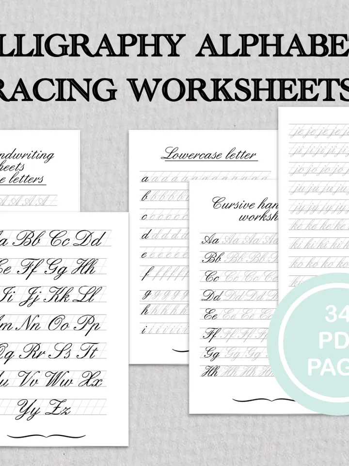Calligraphy Worksheets, modern calligraphy, handlettering practice