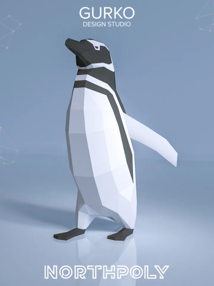 Running Magellanic Penguin Papercraft, Digital Template, PDF Download, Gurko, 3D LowPoly, Pepakura, DIY Origami Sculpture, Paper Party Decor