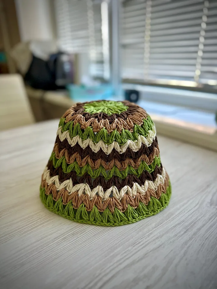 Crochet pattern raffia bucket hat PDF digital instant download, video tutorial, summer hat, cap, women hat, wave hat