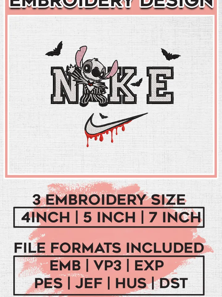 Ni.kee Stitch x Jack Skellington Halloween Embroidery designs, Nightmare Before Christmas Machine embroidery designs, Halloween embroidery files, Machine Embroidery Digitized Pes Files, Digital Download