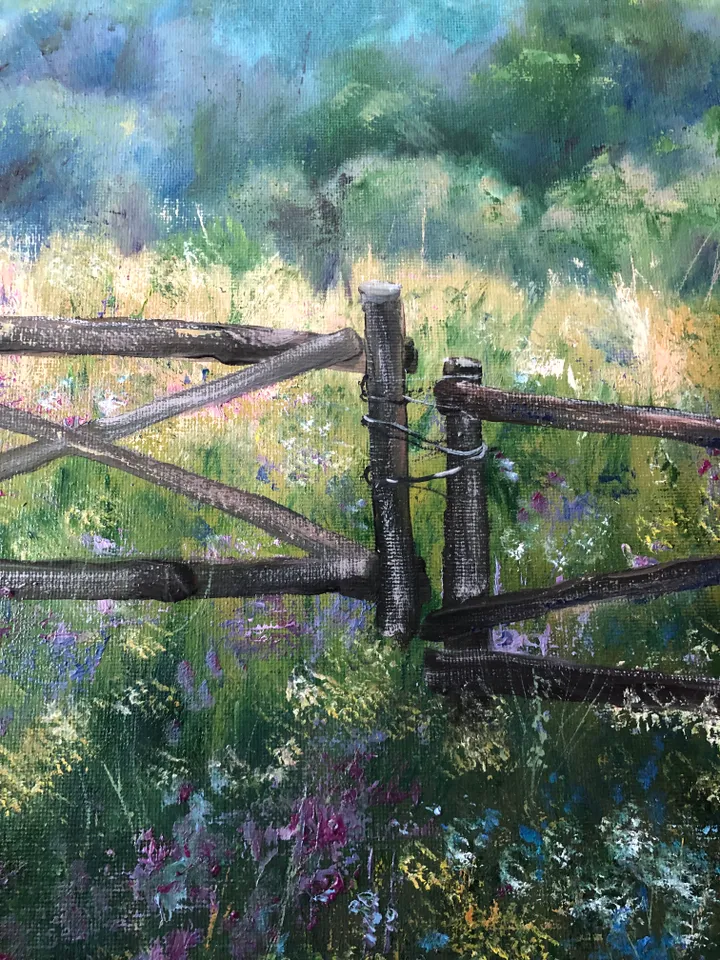 Original Landscape Meadow Oil Painting Field Wall Art Summer Landscape