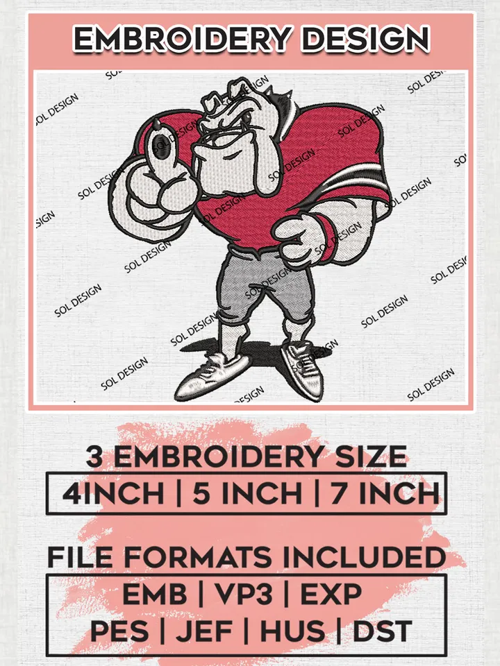 NCAA Georgia Bulldogs Team Mascot Logo Embroidery Design Files, NCAA Georgia Bulldogs Machine Embroidery, NCAA Teams, 3 sizes, NCAA Machine embroidery designs, Digital Download