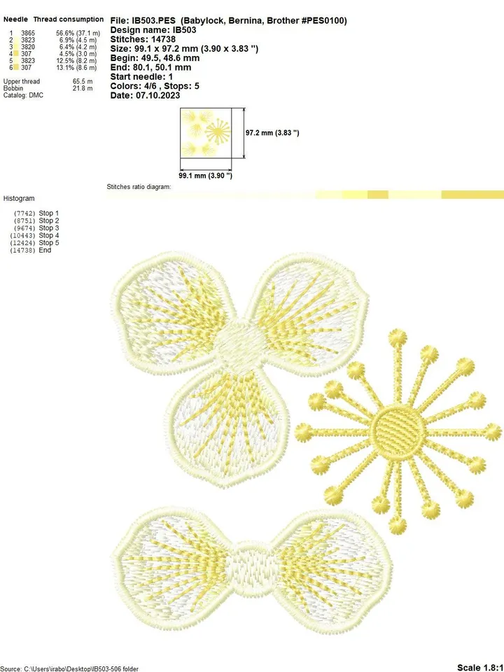 A set of spring three-dimensional flowers for creating jewelry and decorating machine embroidery designs.