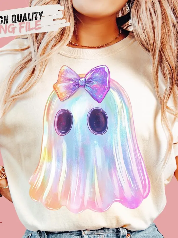 Retro Disco Iridescent Ghost Sublimation PNG Cute Disco Ghost PNG Retro Cute Ghost PNG Glitter Ghost Adorable Ghost Png Spooky Vibes Png