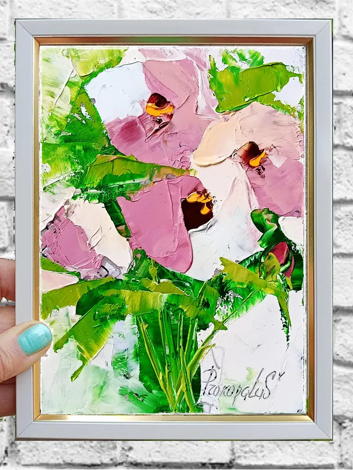 Peonies painting Flowers original oil painting Small Original art Peony wall art Pink peonies art Floral wall decor Mini art 7x5 painting